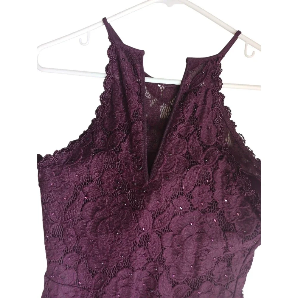 Betsy & Adam Burgundy Lace Evening Dress Size 6 Formal Midi Dress Elegant Party - Picture 9 of 10